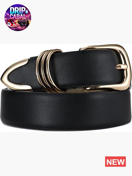Faux Leather Belt with Gold Buckle, Women\'s Fashion Waist Belt